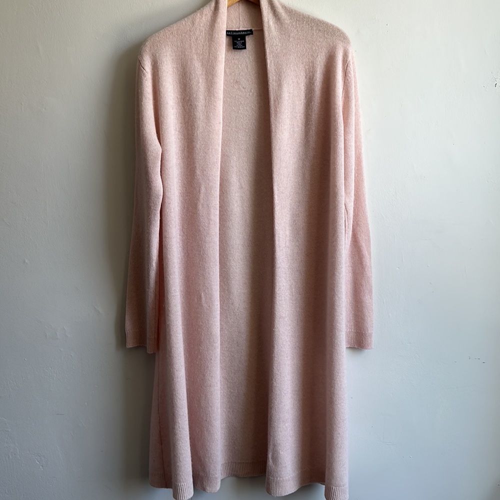 Sofia Cashmere Open-Front Long Cardigan in Blush Pink